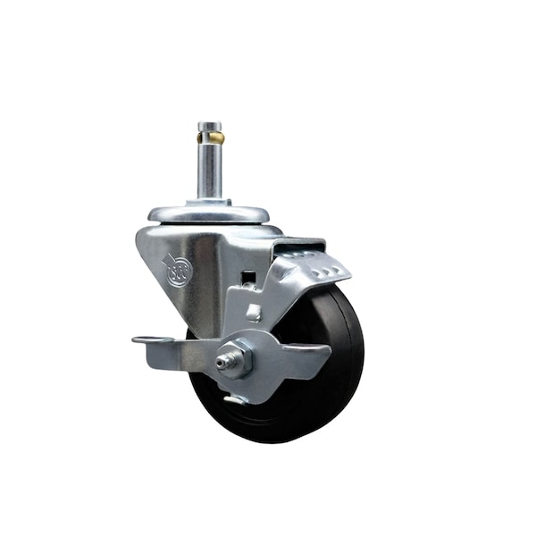 3'' Soft Rubber Wheel Swivel 7/16'' Grip Ring Stem Caster with Brake